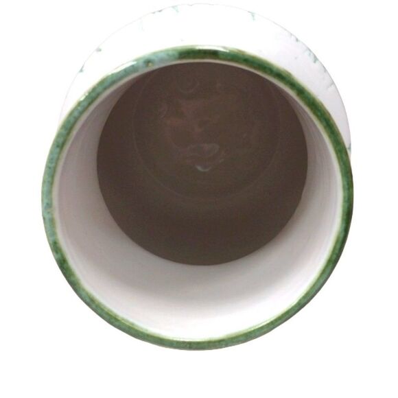 CMG Ceramic White Green Speckled Tapered Canister with Cork Lid Made in Portugal - Picture 4 of 6